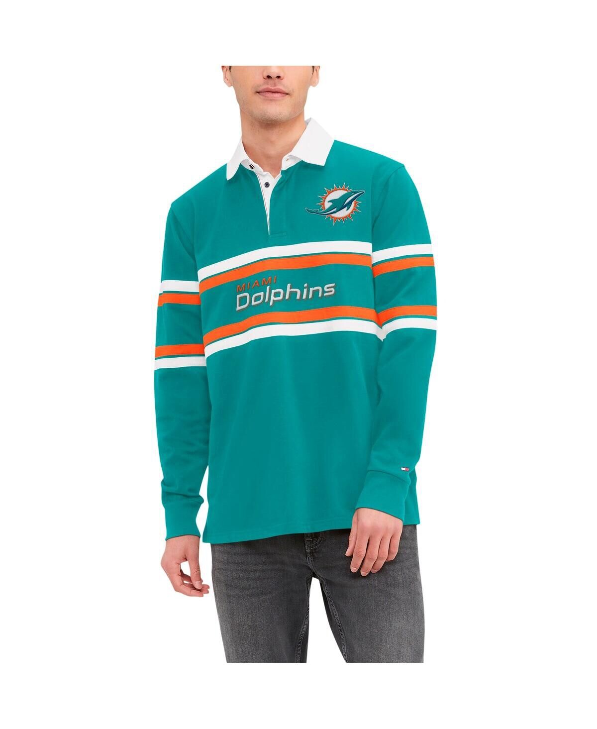 Tommy Hilfiger Men's Tommy Hilfiger Aqua Miami Dolphins Cory Varsity Rugby Long Sleeve T-shirt - Aqua