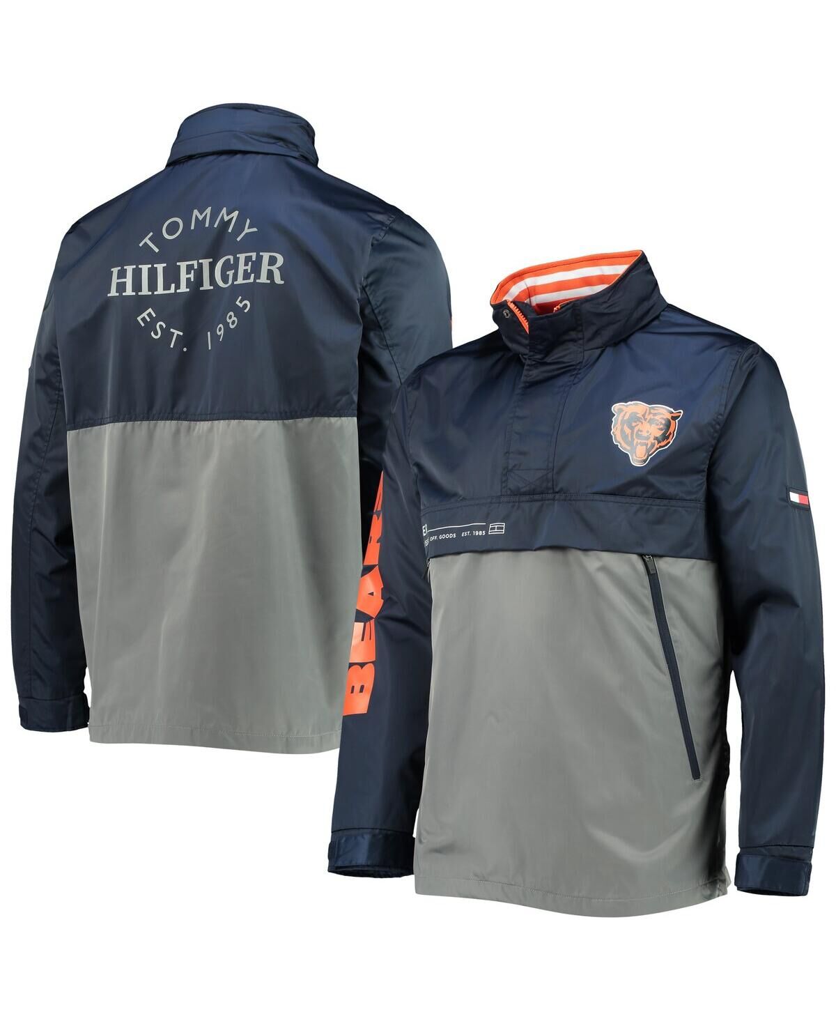 Tommy Hilfiger Men's Navy, Gray Chicago Bears Anorak Hoodie Quarter-Zip Jacket - Navy, Gray
