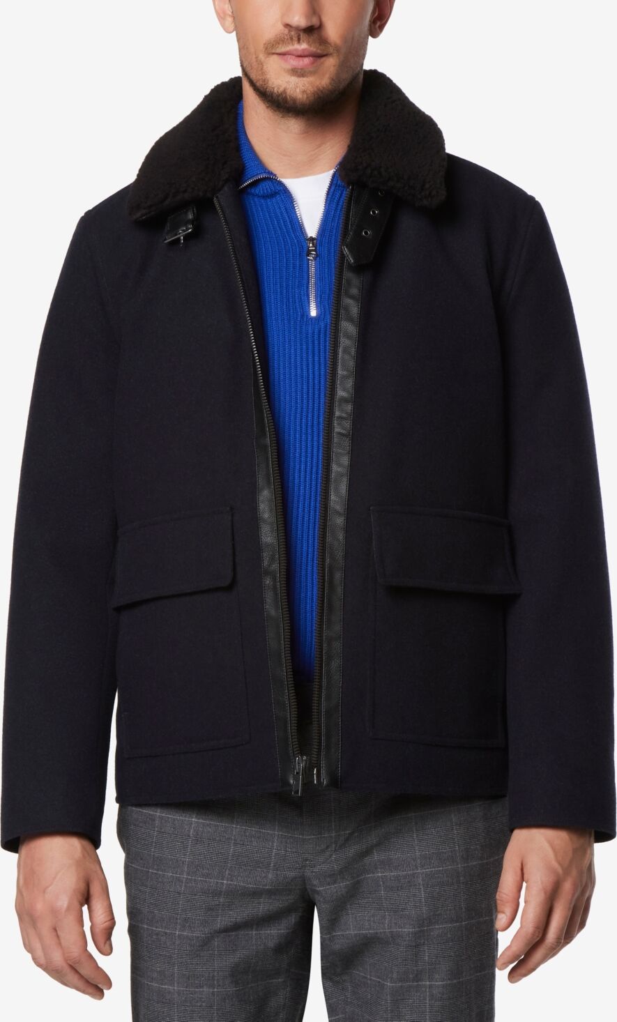 Marc New York Men's Hudson Melton Wool Aviator Jacket - Blue Heather