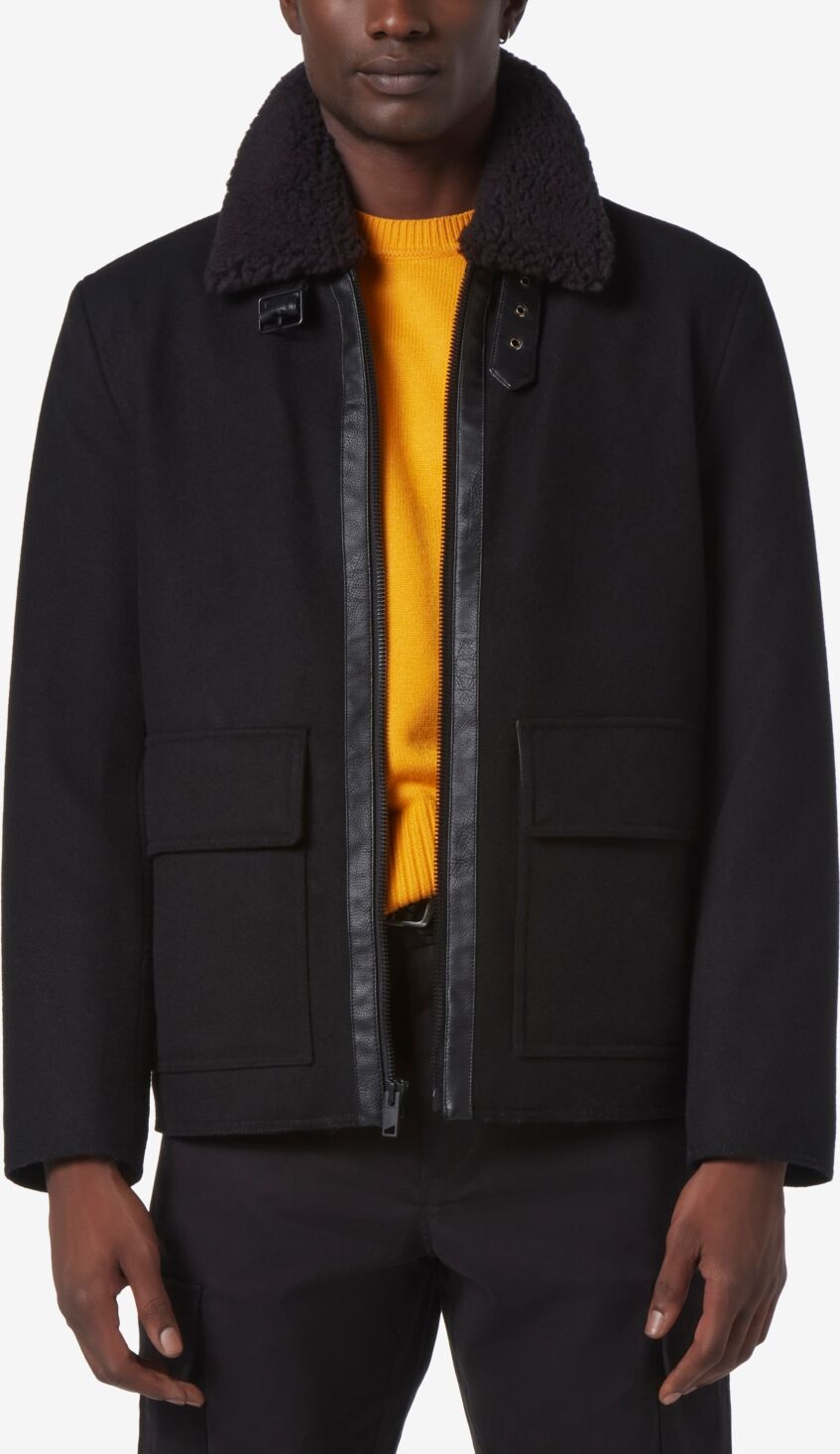 Marc New York Men's Hudson Melton Wool Aviator Jacket - Black