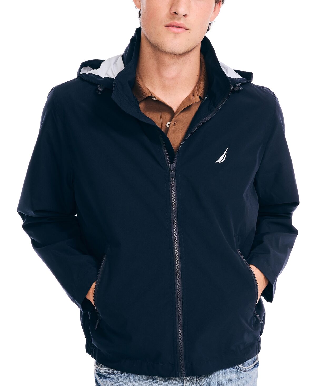 Nautica Men's Classic Rainbreaker Hooded Zip-Front Lightweight Jacket - Navy