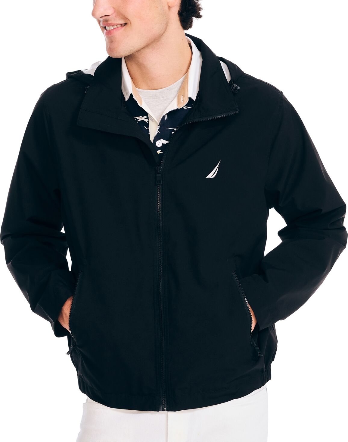 Nautica Men's Classic Rainbreaker Hooded Zip-Front Lightweight Jacket - True Black