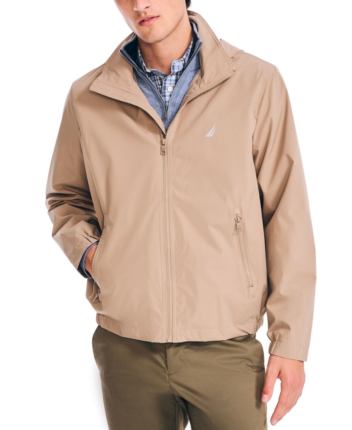 Nautica Men's Classic Rainbreaker Hooded Zip-Front Lightweight Jacket - True Khaki