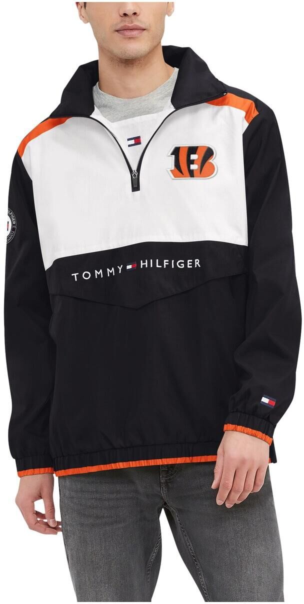 Tommy Hilfiger Men's Tommy Hilfiger Black, White Cincinnati Bengals Carter Half-Zip Hooded Jacket - Black, White