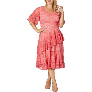 Kiyonna Women's Plus Size Lace Affair Tiered Cocktail Dress - Coral