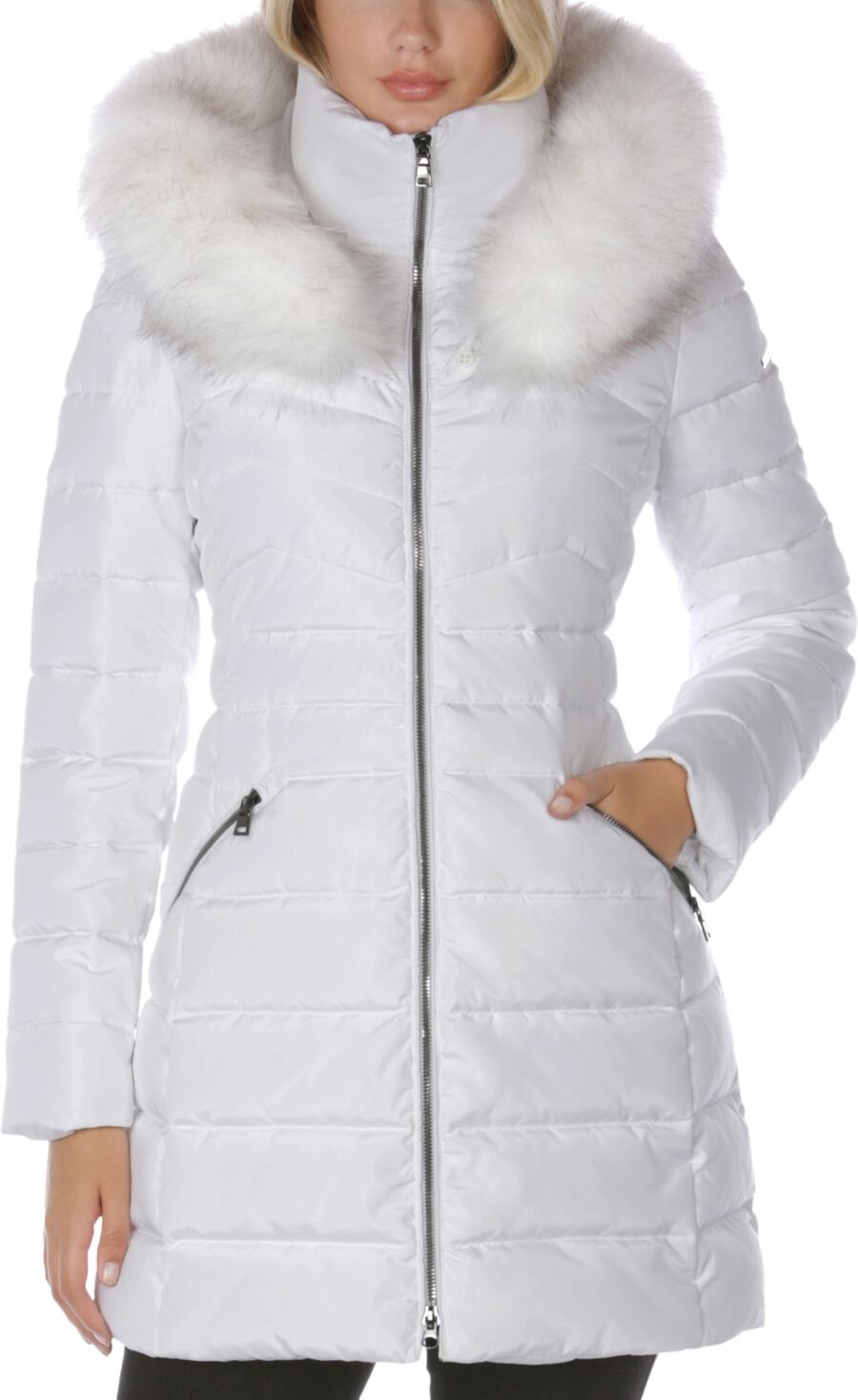 Laundry by Shelli Segal Women's Faux-Fur-Trim Hooded Puffer Coat - Real White