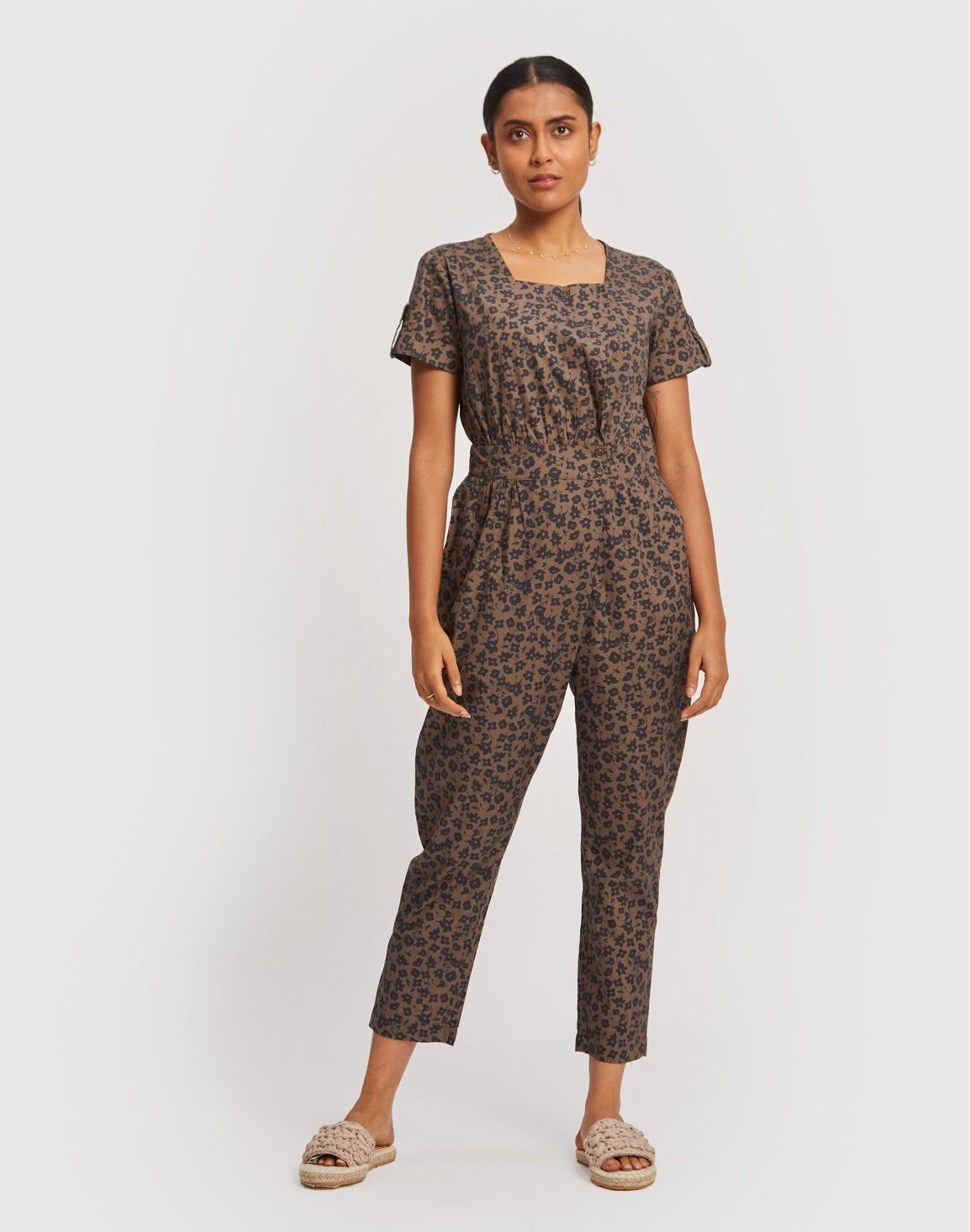 Reistor Womens Spotted Overlap Jumpsuit - Brown