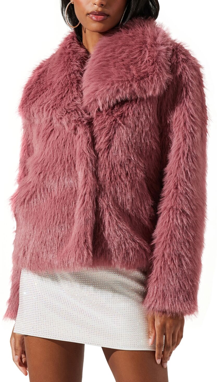 Astr the Label Women's Lynx Faux-Fur Oversized-Collar Jacket - Mauve