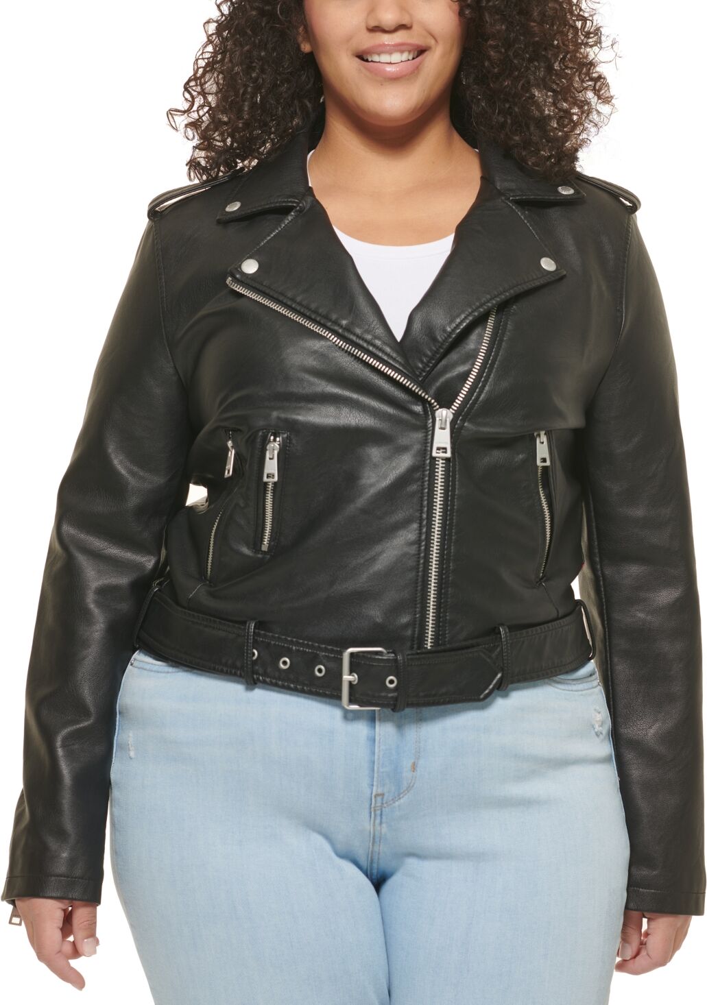 Levi's Size Faux Leather Belted Motorcycle Jacket - Black Black