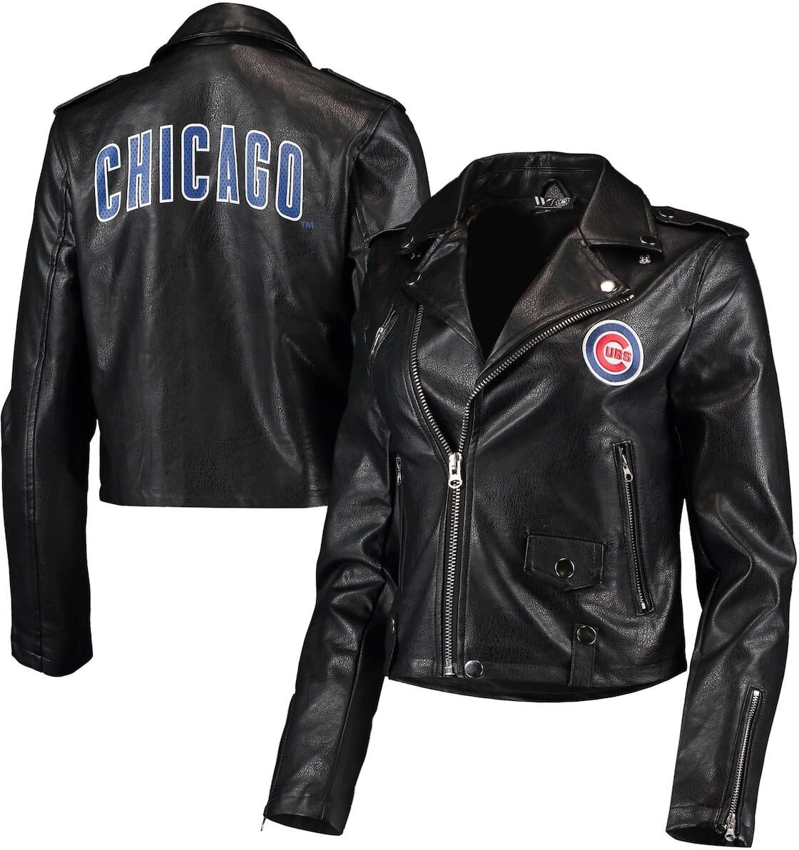 The Wild Collective Women's The Wild Collective Black Chicago Cubs Faux Leather Moto Full-Zip Jacket - Black