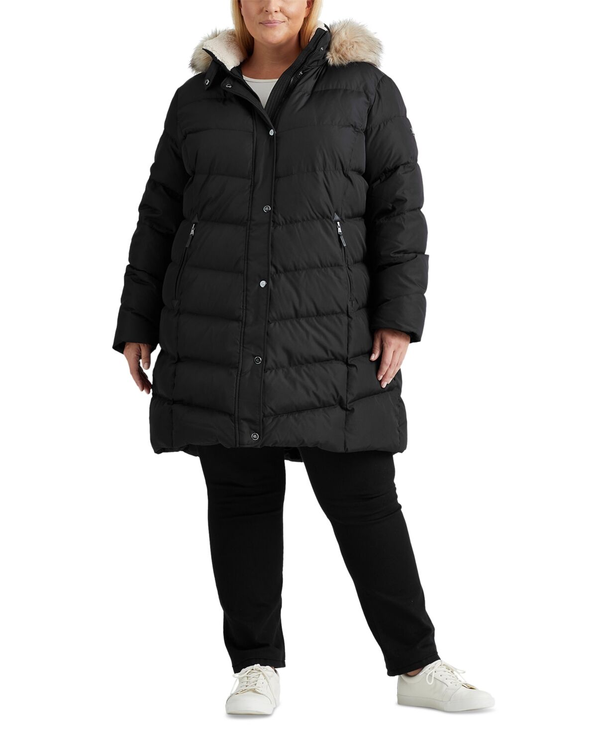 Ralph Lauren Lauren Ralph Lauren Women's Plus Size Faux-Fur-Trim Hooded Puffer Coat - Black