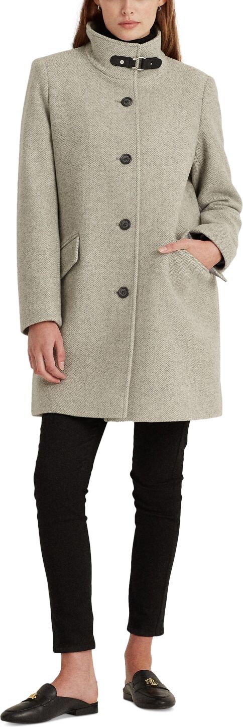 Ralph Lauren Lauren Ralph Lauren Women's Wool Blend Buckle-Collar Coat - Light Grey Herringbone