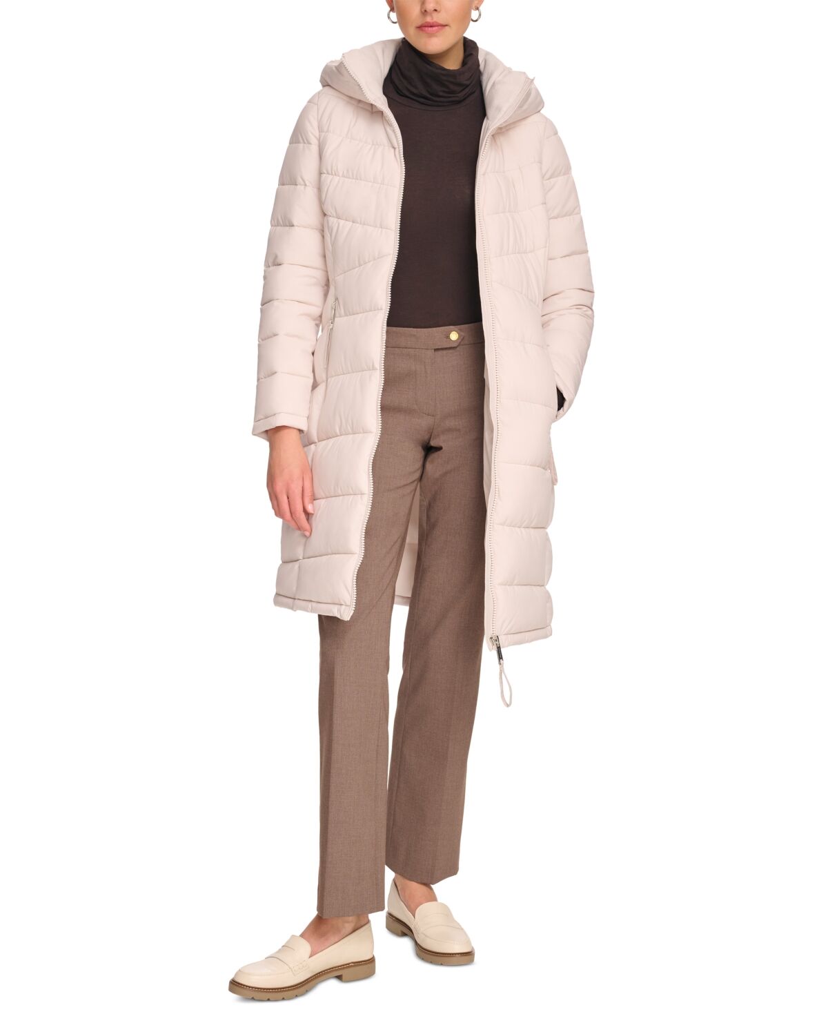 Calvin Klein Women's Hooded Stretch Puffer Coat, Created for Macy's - Oyster