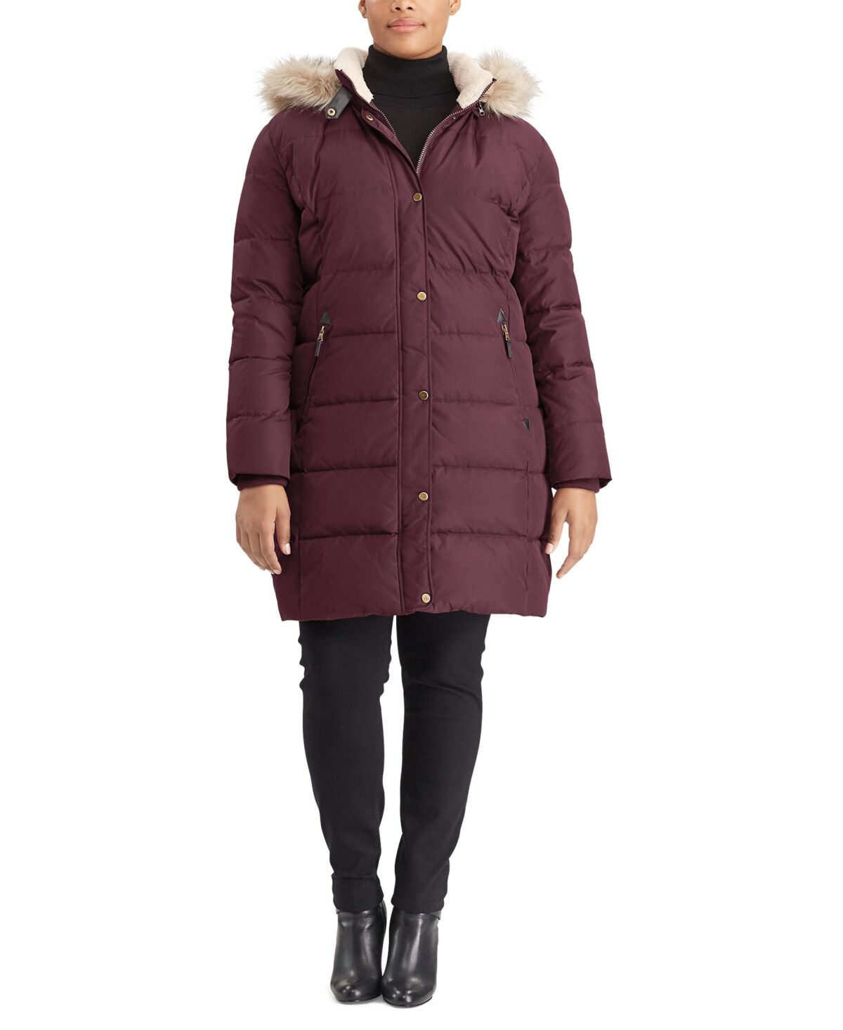 Ralph Lauren Lauren Ralph Lauren Women's Plus Size Faux-Fur-Trim Hooded Puffer Coat - Vintage Burgundy