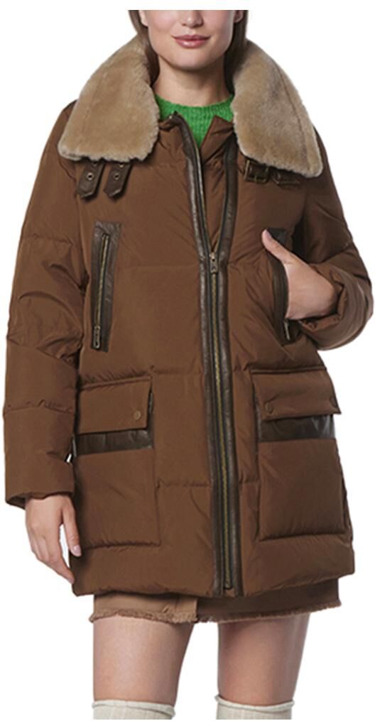 Andrew Marc Black Label Dutton aviator Mixed Woman's Media Coat Puffer - Sepia