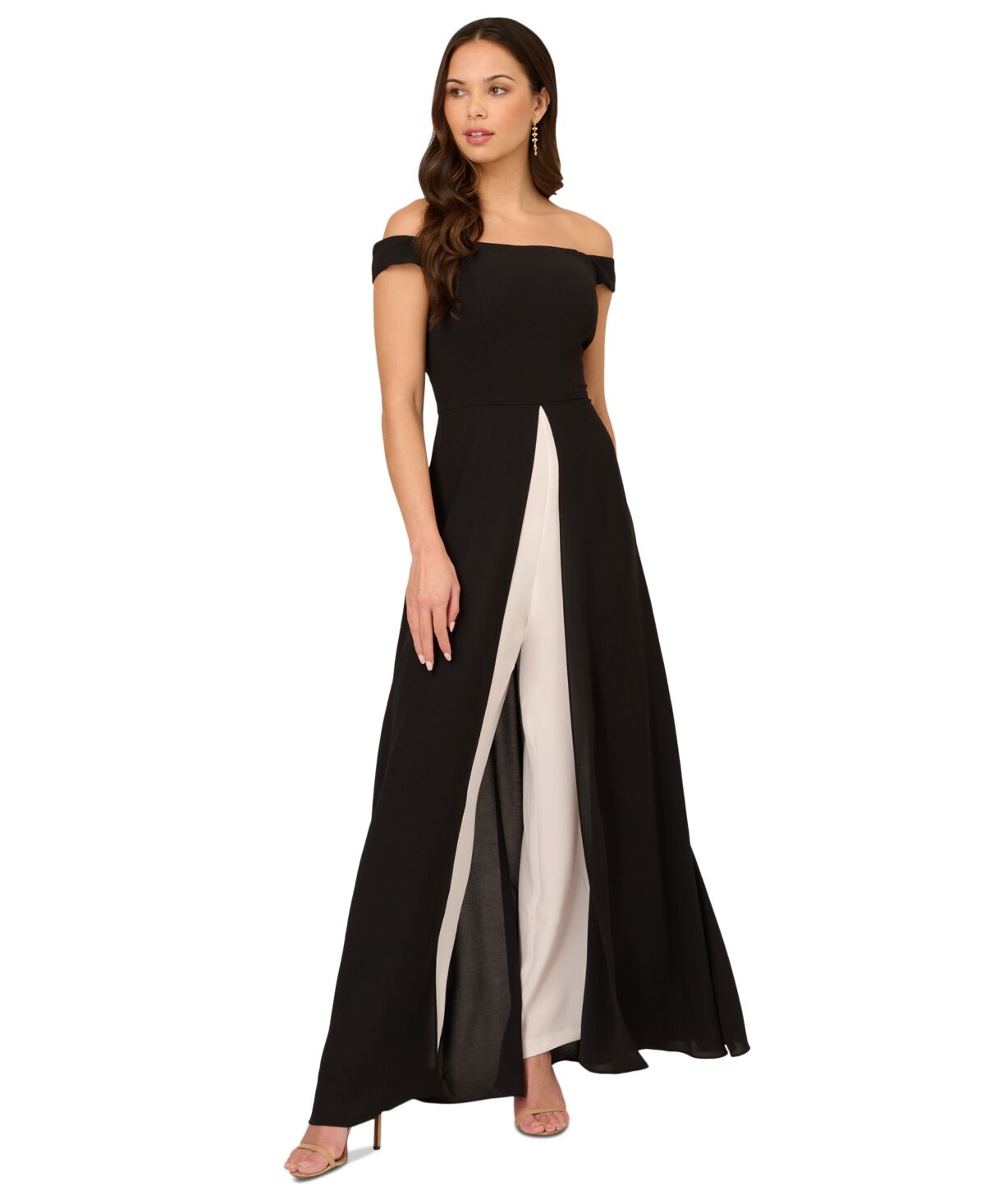 Adrianna Papell Women's Off-The-Shoulder Overlay Jumpsuit - Black/Ivory