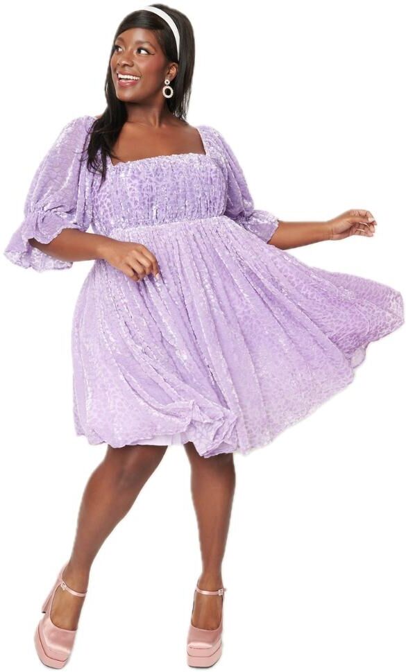 Smak Parlour Plus Size Lavender Heart Velvet Love Interest Baby doll Dress - Lavender