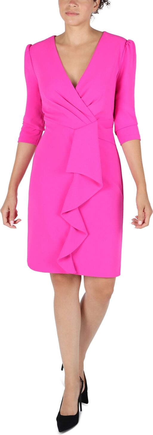 julia jordan Women's Pleated Ruffled-Front Sheath Dress - Hot Pink