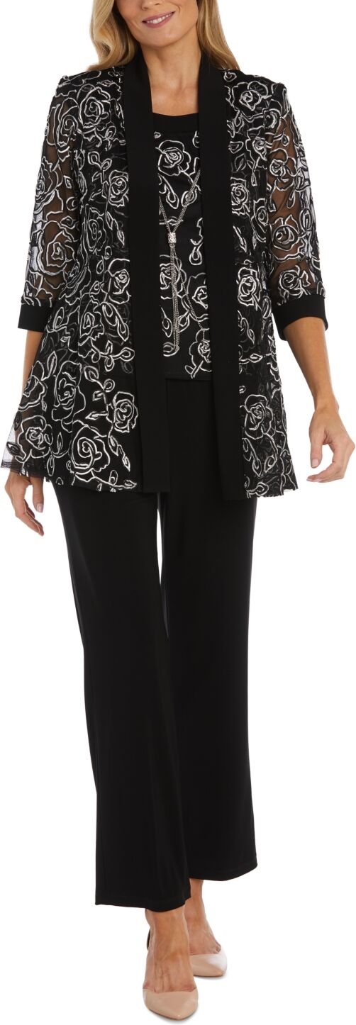 R & M Richards Women's Layered-Look Top & Straight-Fit Pants - Black White