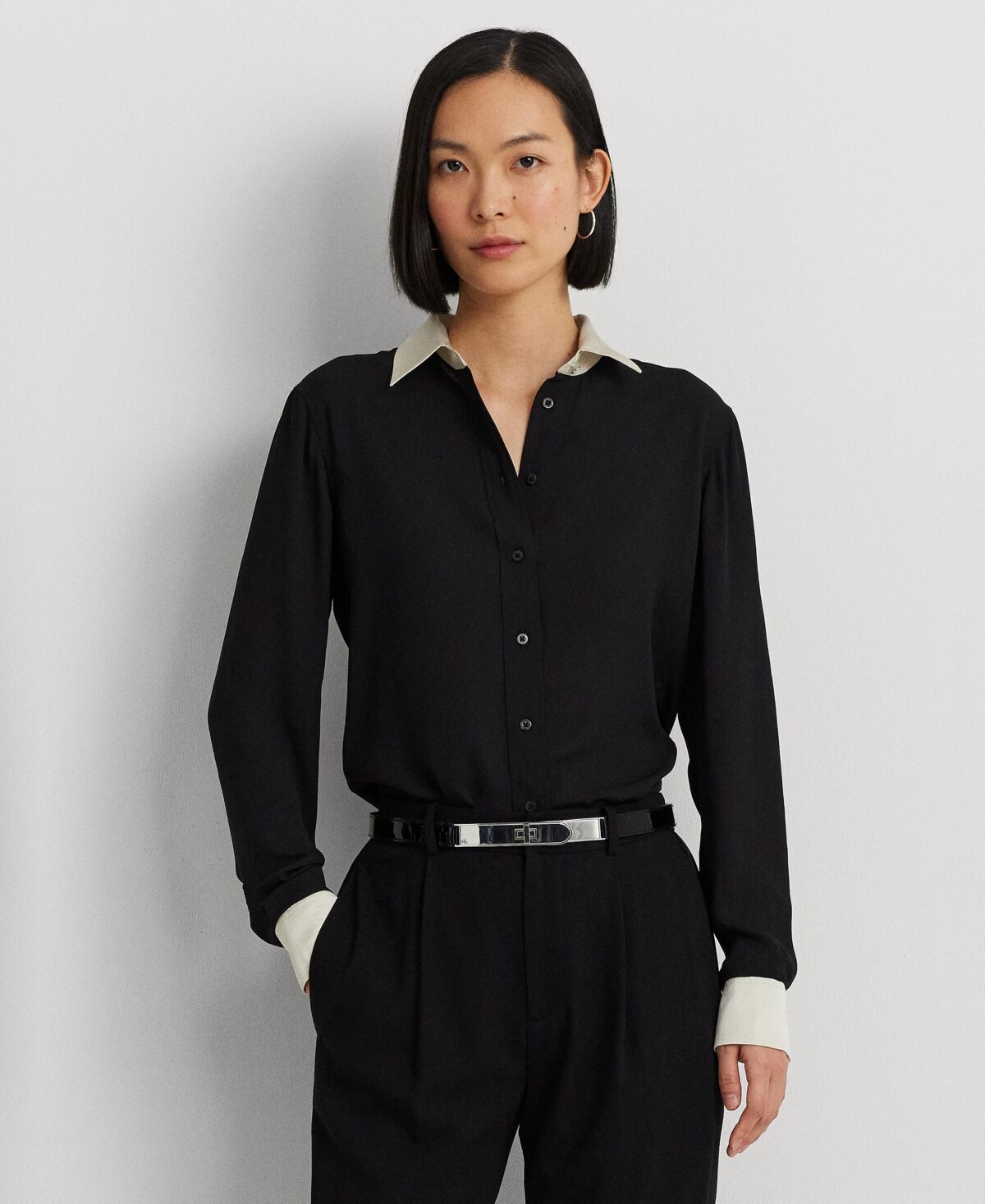 Ralph Lauren Lauren Ralph Lauren Women's Two-Tone Long-Sleeve Shirt - Black/Mascarpone Cream