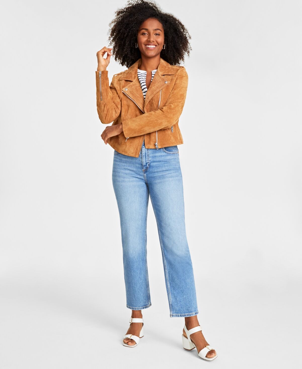 On 34th Women's Suede Moto Jacket, Created for Macy's - Starlight Taupe
