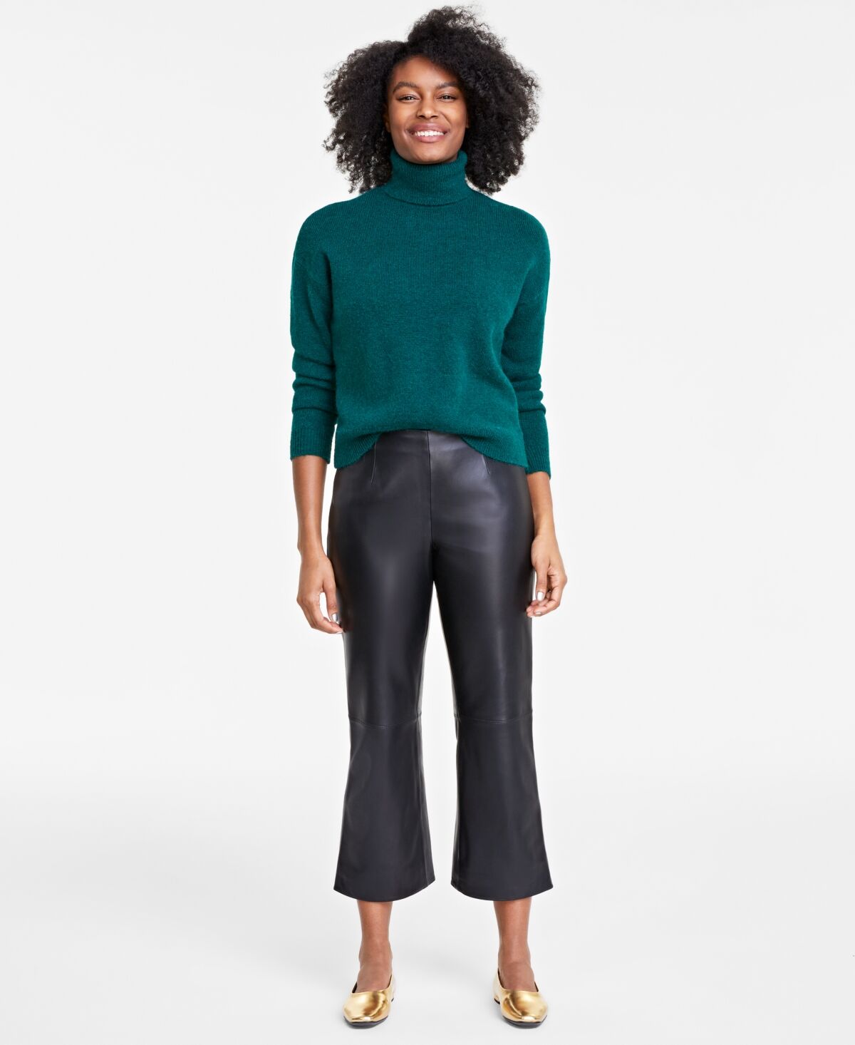 On 34th Women's Leather Kick-Flare Pants, Created for Macy's - Deep Black