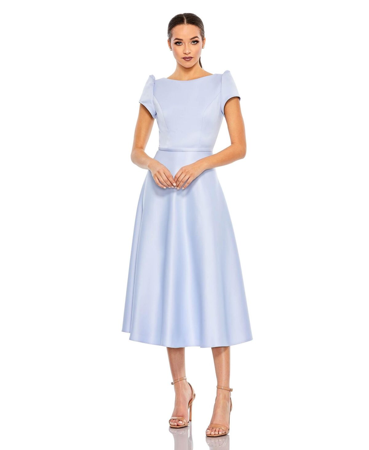 Mac Duggal Women's Ieena Short Sleeve A Line Crepe Dress - Ice blue