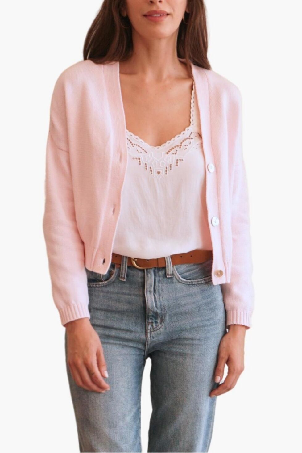 Paneros Clothing Women's Cotton Diana Crop Cardigan Sweater - Pink rose