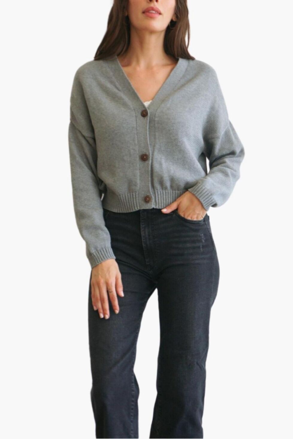 Paneros Clothing Women's Cotton Diana Crop Cardigan Sweater - Heather grey