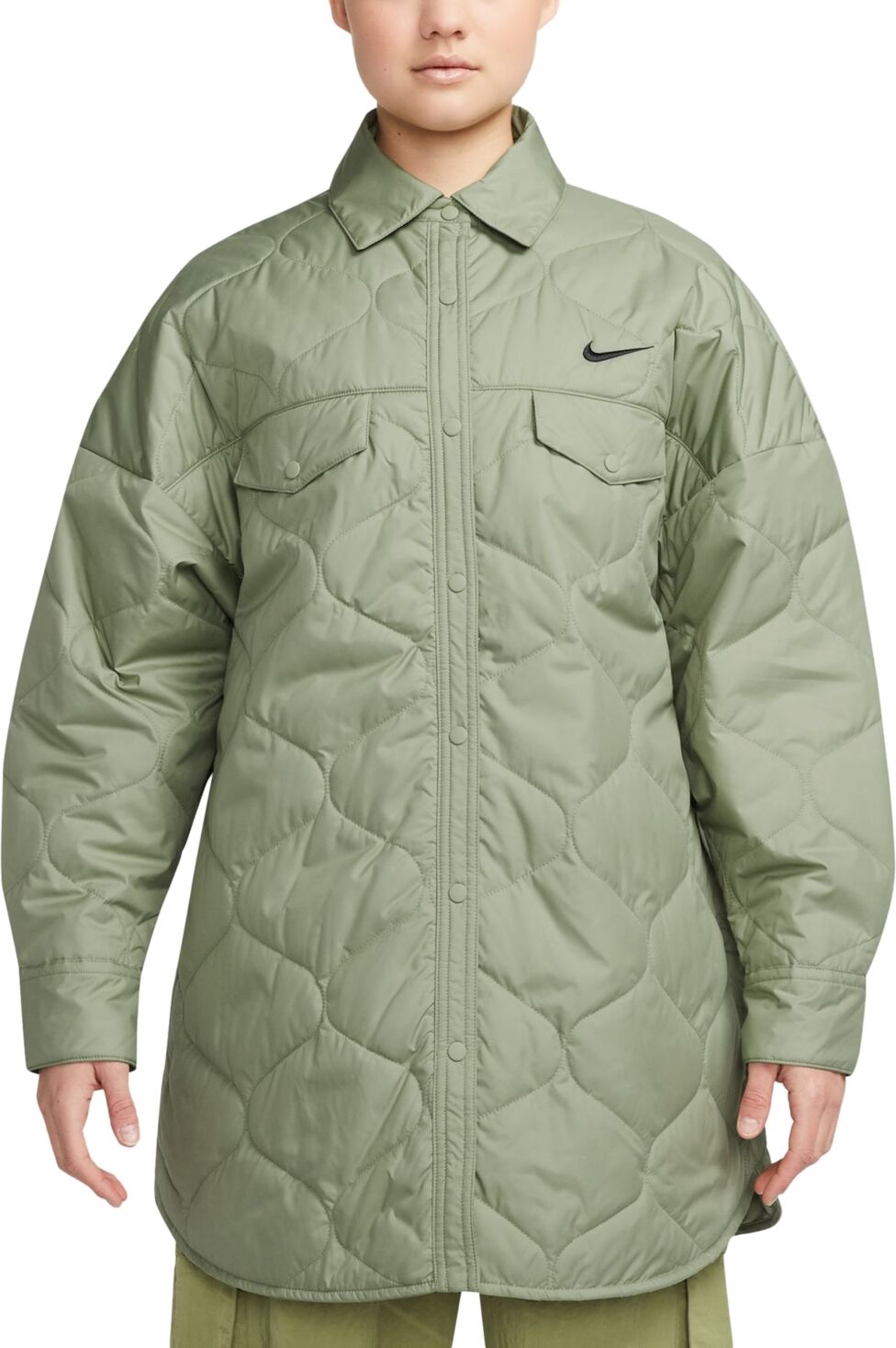 Nike Women's Sportswear Essentials Quilted Trench Coat - Oil Green/black