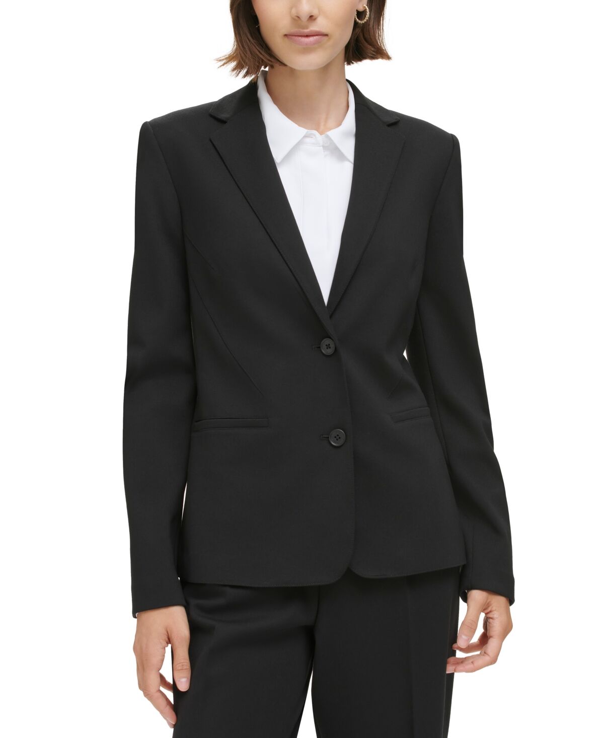 Calvin Klein Petite Two-Button Notch-Collar Jacket - Black