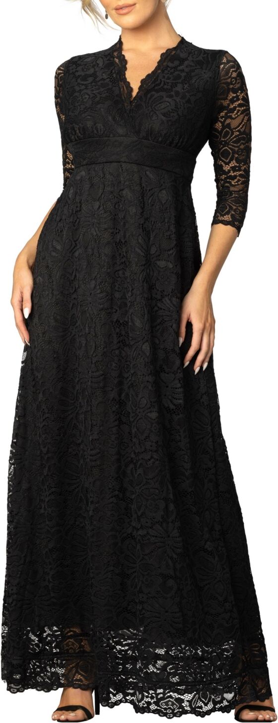 Kiyonna Women's Maria Lace A-Line Evening Gown with Pockets - Onyx