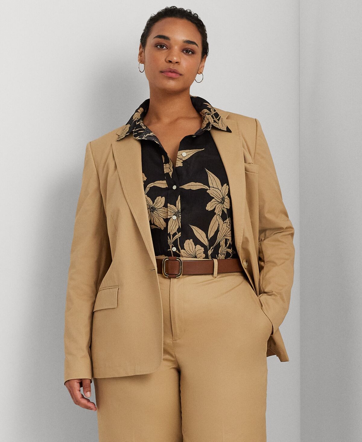 Ralph Lauren Lauren Ralph Lauren Plus Size One-Button Blazer - Birch Tan