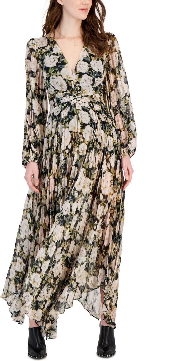 Astr the Label Women's Ayana Floral Print Pleated Maxi Dress - Cream Black Floral