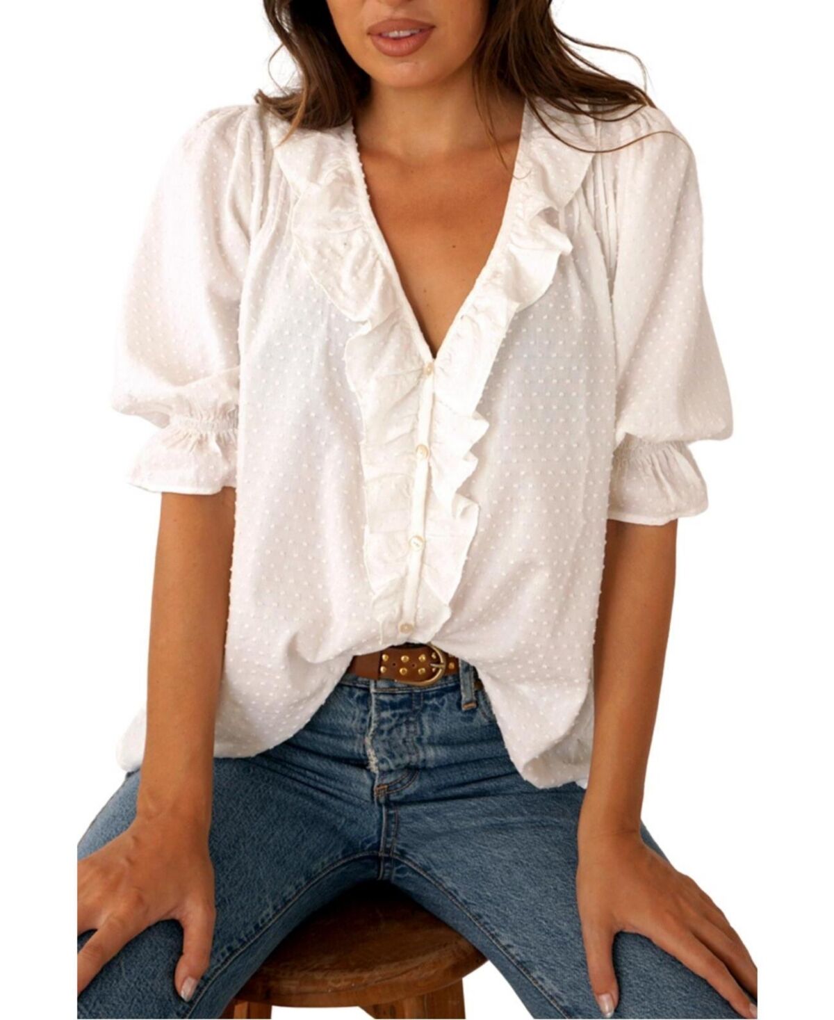 Paneros Clothing Women's Short Sleeve Cotton Chloe Shirt - Off white
