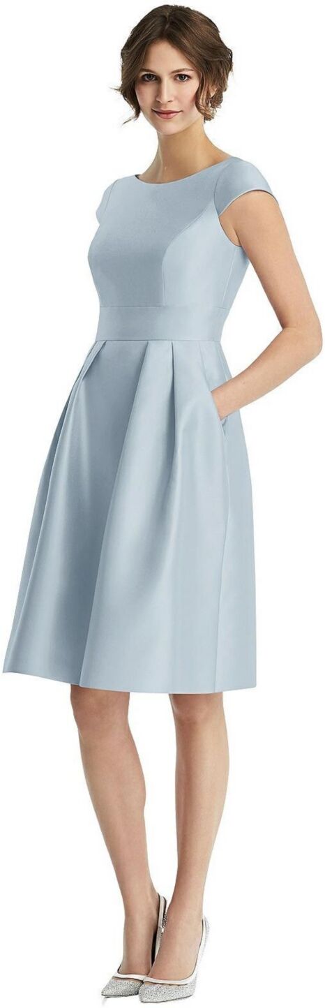 Alfred Sung Womens Cap Sleeve Pleated Cocktail Dress with Pockets - Mist