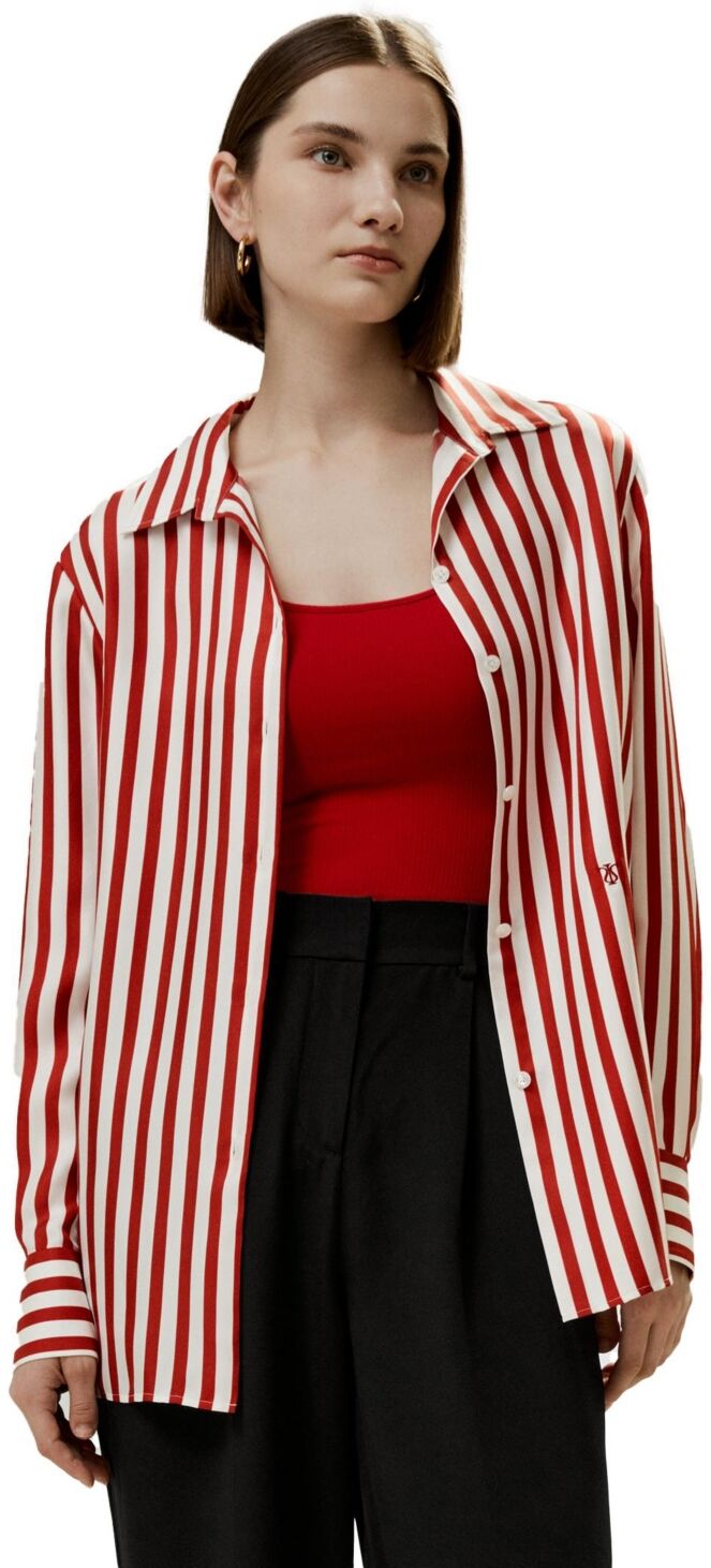 Lilysilk Classic Striped Silk Shirt for Women - Red white stripes