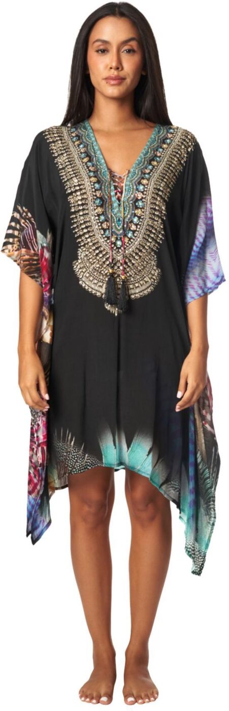 La Moda Clothing Women's Short Kaftan Cover Up Dress - Black