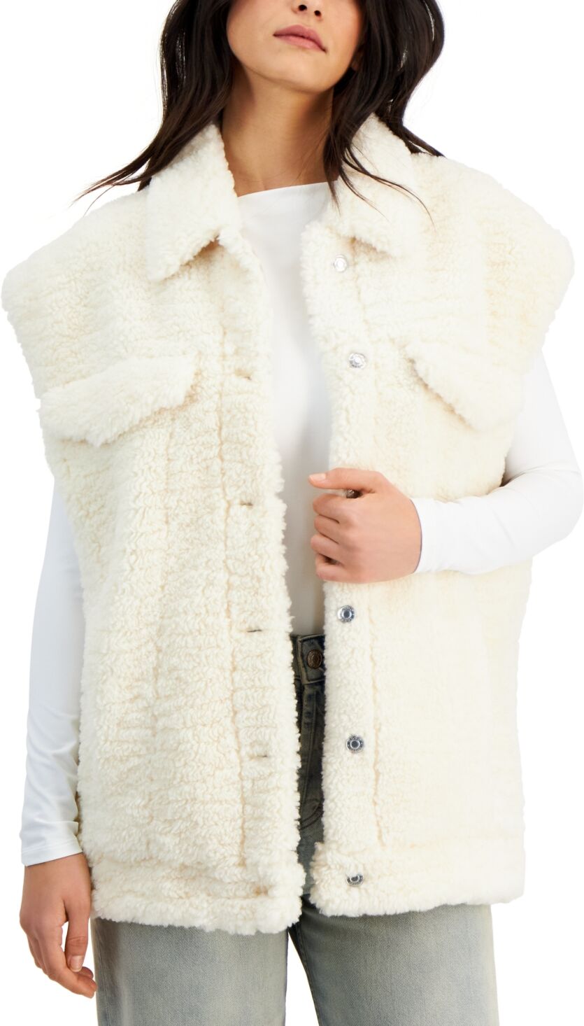 Hugo Boss Women's Collared Button-Front Teddy Bear Vest - Light Beige