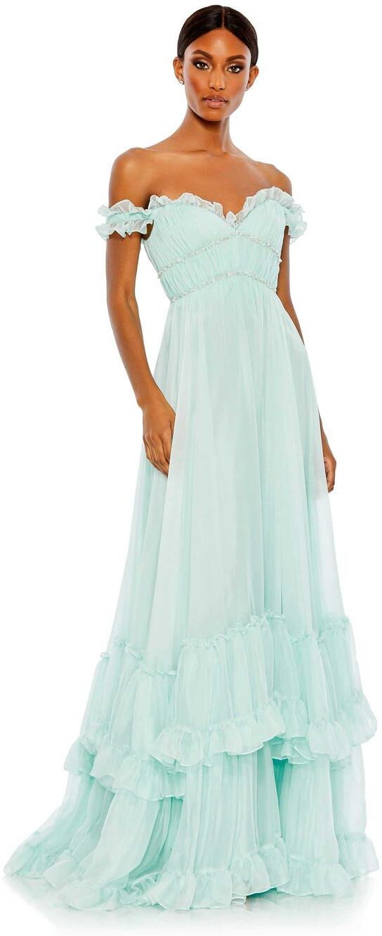 Mac Duggal Women's Ruffle Tiered Baby doll Flowy Gown - Mint