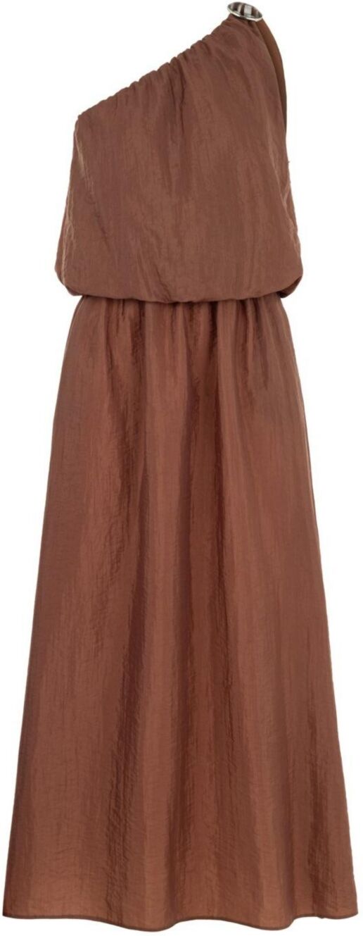 Nocturne Women's One Shoulder Dress with Accessory Detail - Brown