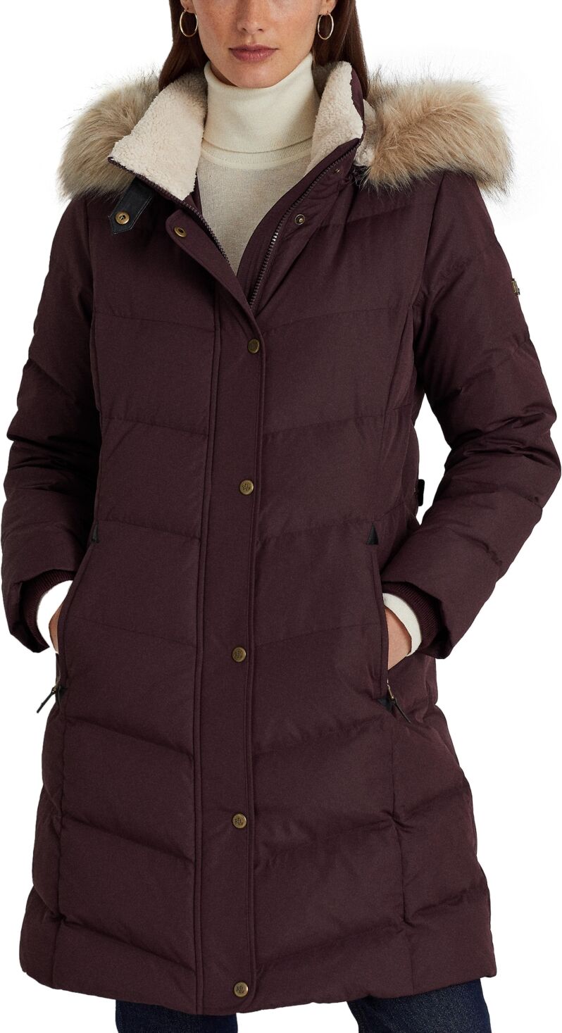 Ralph Lauren Lauren Ralph Lauren Women's Petite Faux-Fur-Trim Hooded Puffer Coat - Vintage Burgundy