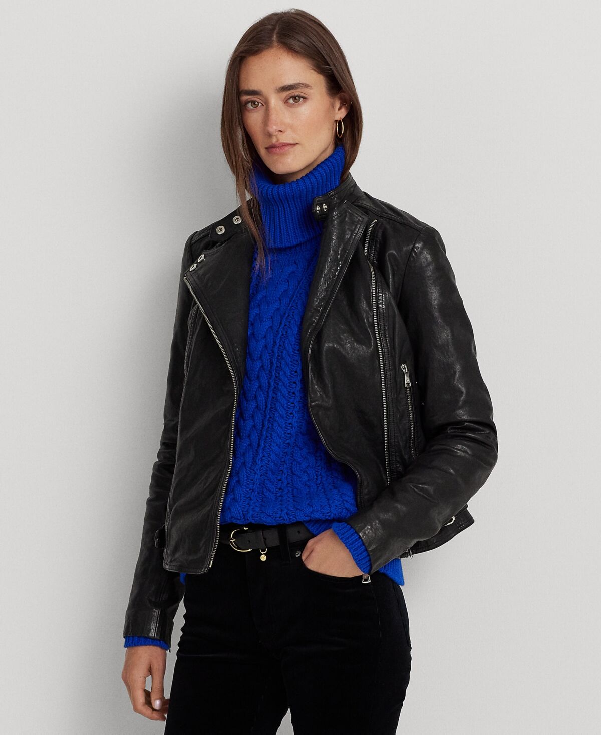 Ralph Lauren Lauren Ralph Lauren Women's Tumbled Leather Moto Jacket - Polo Black