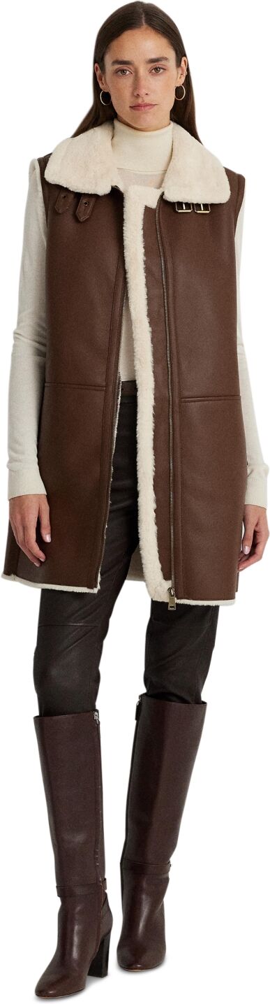 Ralph Lauren Lauren Ralph Lauren Women's Faux-Leather & Faux-Fur-Trim Moto Vest - Dark Cocoa