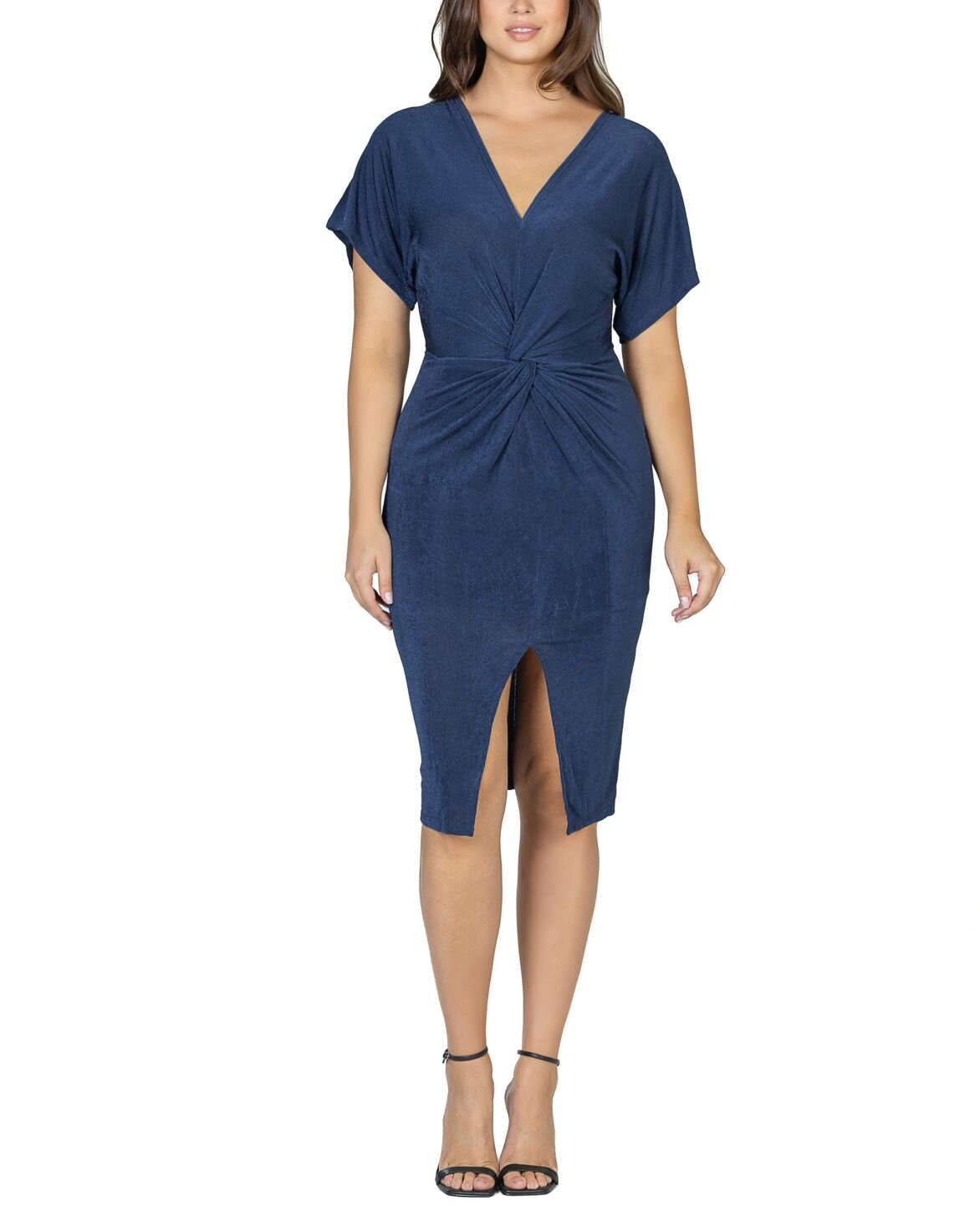 24seven Comfort Apparel Women's Short Sleeve V-neck Twist Front Dress - Navy