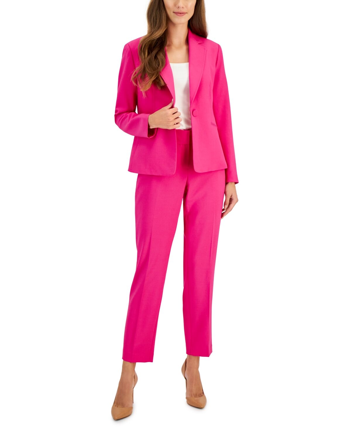 Le Suit Women's Crepe One-Button Pantsuit, Regular & Petite Sizes - Lipstick