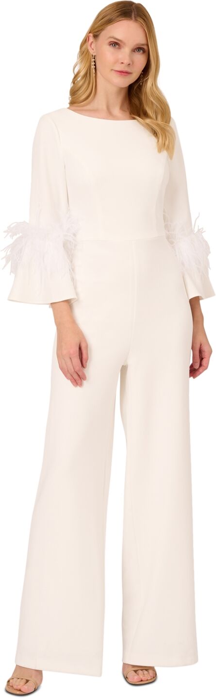 Adrianna Papell Women's Faux-Feather Bell-Sleeve Jumpsuit - Ivory