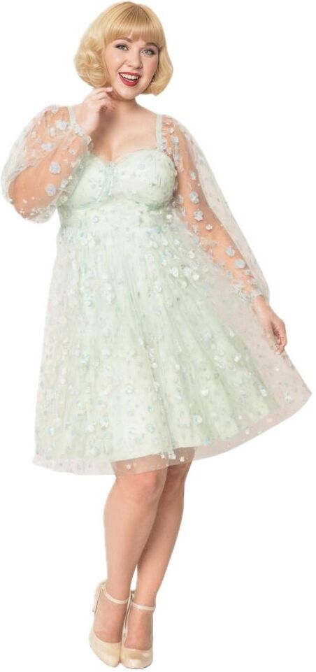 Smak Parlour Plus Size Tulle Floral Baby doll Dress - Mint