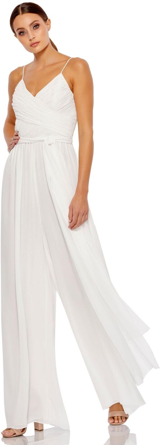 Mac Duggal Women's Ieena Ruched Sleeveless Tie Jumpsuit - White