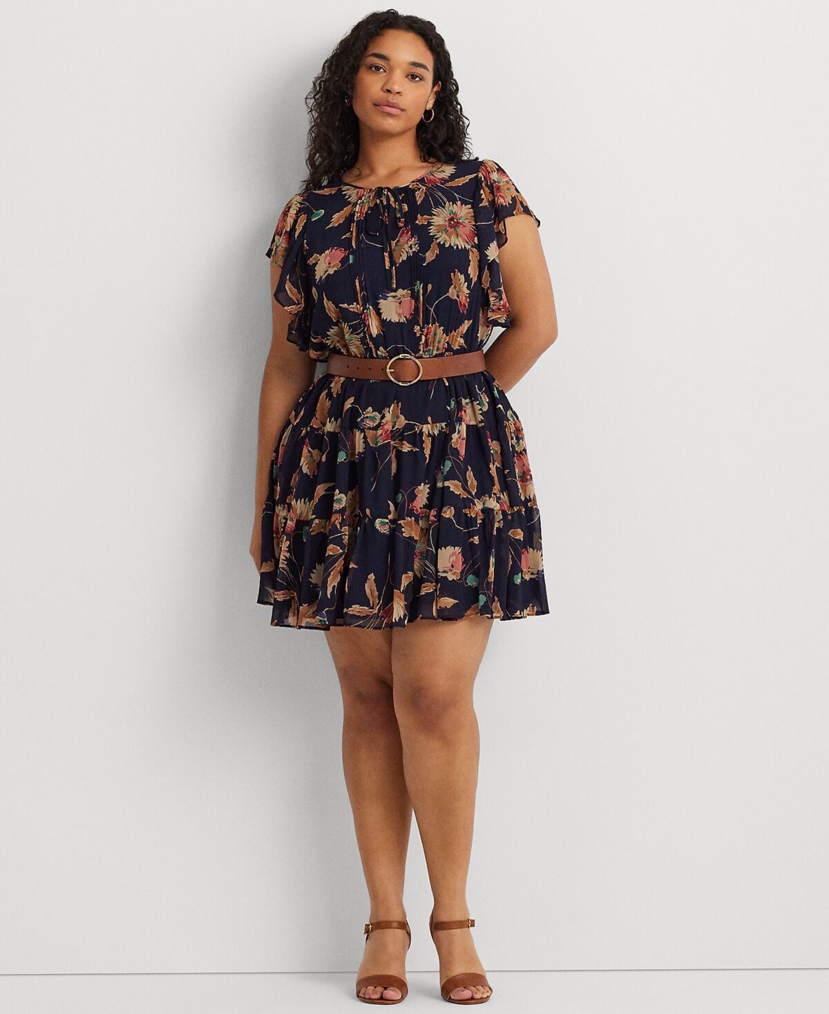 Ralph Lauren Lauren Ralph Lauren Plus Size Floral Fit & Flare Dress - Navy/Tan/Multi